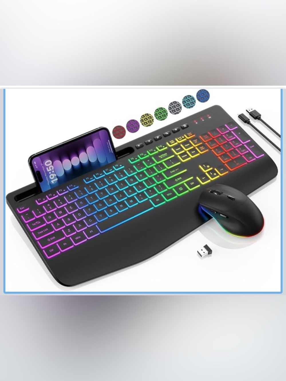 New Wireless Keyboard and Mouse Combo - 9 Backlit Effects, RGB, Phone Holder